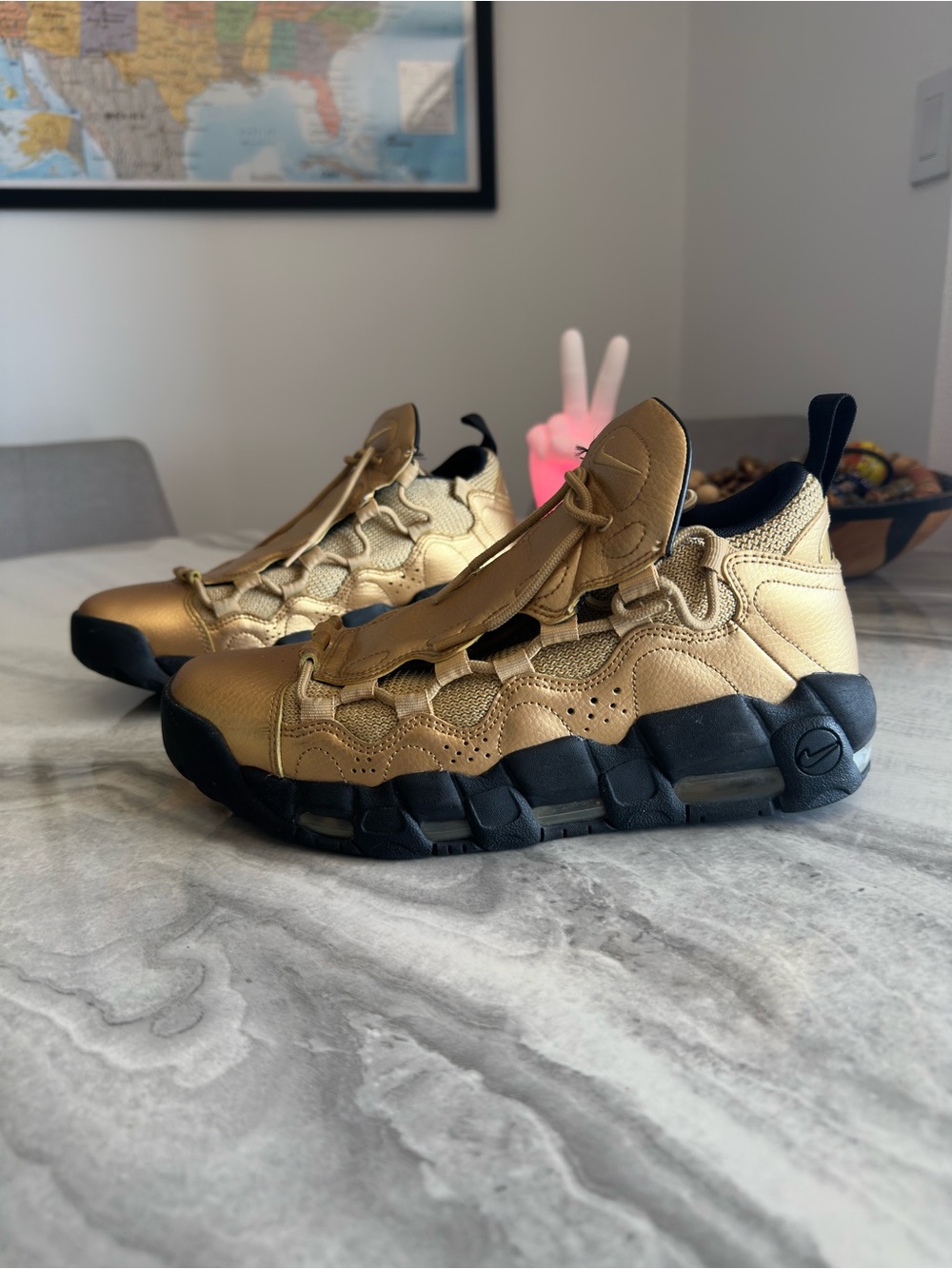 Nike Air More Money Metallic Gold Black Sneakers